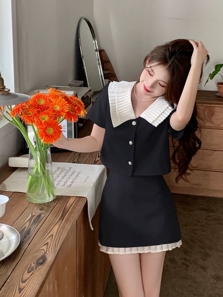 원피스 블레이저 드레스 여성용 정장 봄 여름 하객룩 프렌치 치마 A라인 스커트 투피스세트 민트세트 - 상세 이미지 5