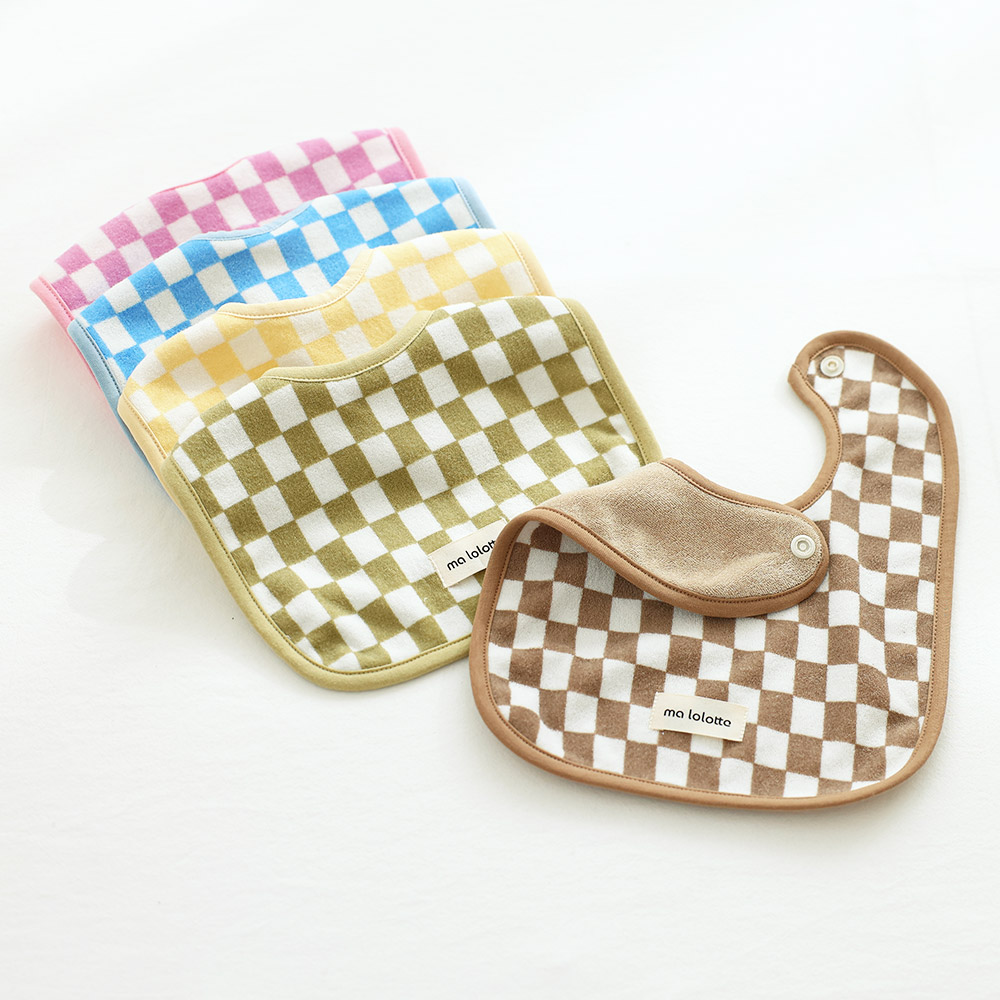 마롤로뜨 테리 사각 체커보드 아기 턱받이 순면 이유식 침받이 간식 양면 저자극