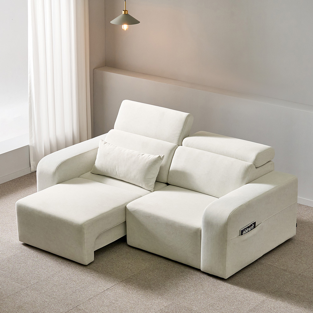 스코나 엘런스 아쿠아텍스 모션 슬라이딩 무빙 리클라이너 소파 스툴미포함, 아이보리, 3인용