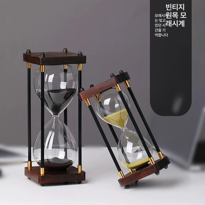 모래시계 타이머 모래 시계 알림 블랙 15분 30분 실목 화이트샌드 - 상세 이미지 2