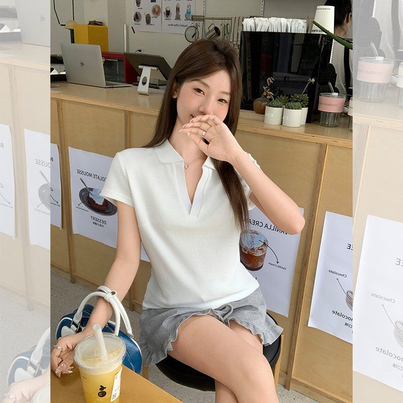 여성 폴로카라 반팔티 슬림핏 일자핏 면폴리 여름 데일리 이지웨어 캐주얼 기본 상의 - 상세 이미지 4