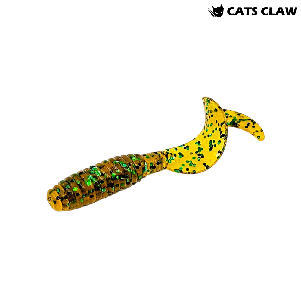 캣츠크로우 B그럽웜 쏘가리웜 광어 양태 농어 우럭 락피쉬웜 018 골드 그린, 7.6cm(3인치) - 메인 이미지