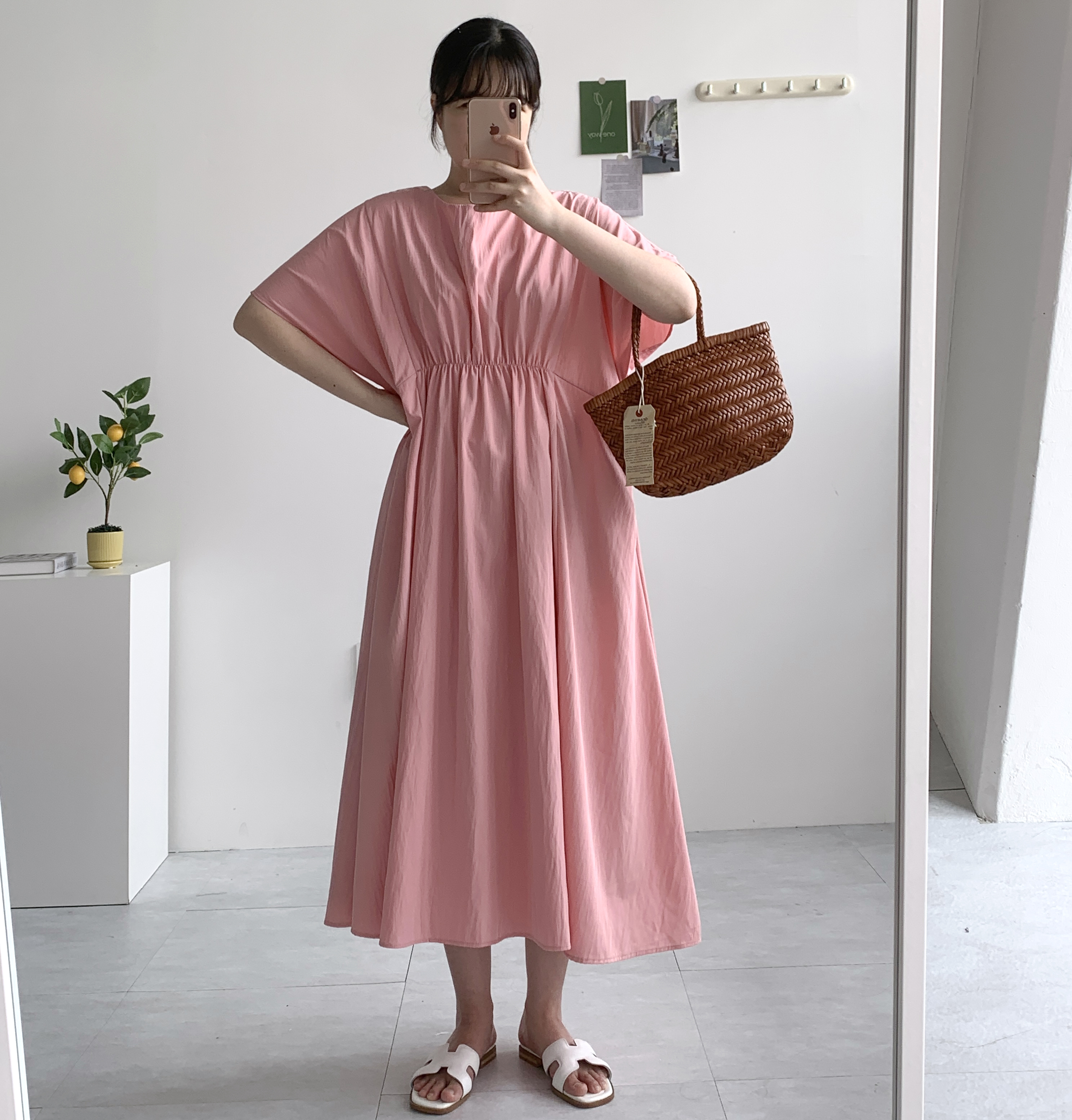 앞셔링 바스락원피스 나일론원피스 오버핏 핑크원피스 - 상세 이미지 2