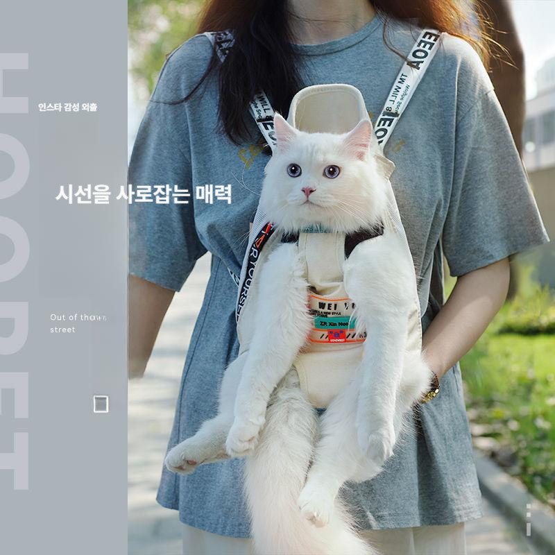 고양이이동장 고양이백팩 고양이이동가방 휴대용 반려동물 이동가방 파란색 망사 - 상세 이미지 3