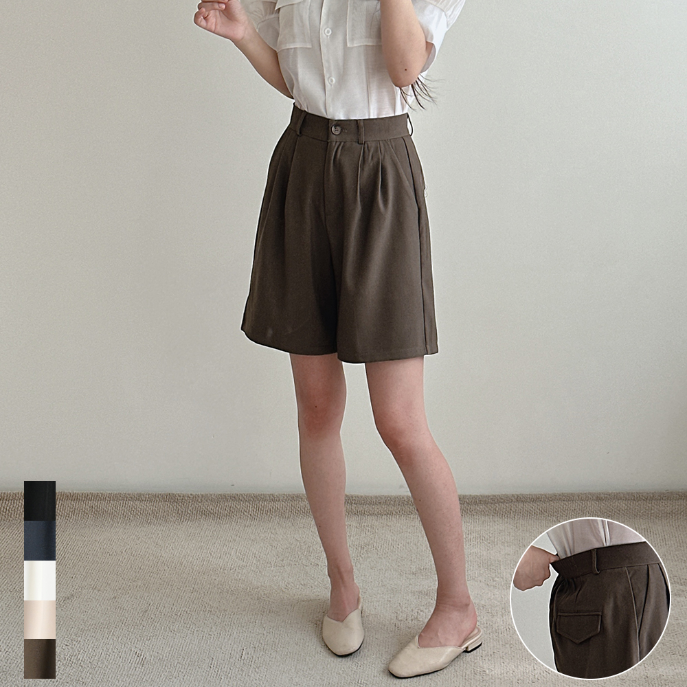 여성 반바지 핀턱 스판 밴딩 여름 하이웨스트 정장 키작녀 팬츠