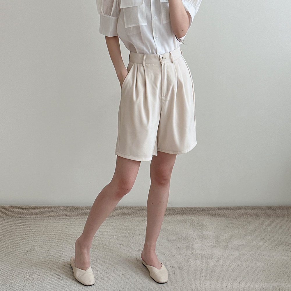 여성 반바지 핀턱 스판 밴딩 여름 하이웨스트 정장 키작녀 팬츠 - 상세 이미지 2