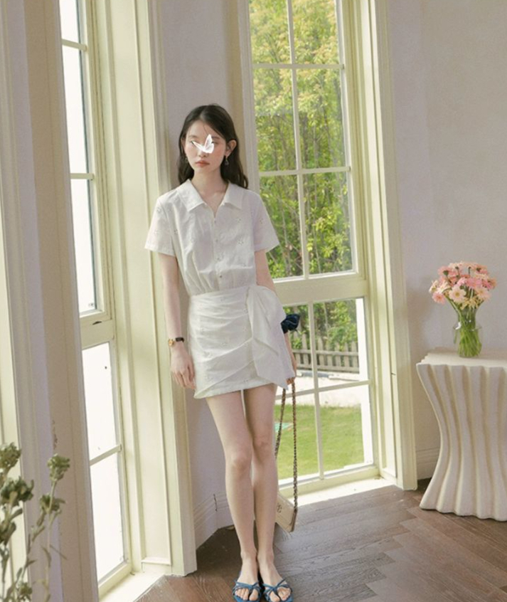 원피스 화이트 플라워 심플 드레스 여성 여름 미니 스커트 치마 흰색 - 상세 이미지 3