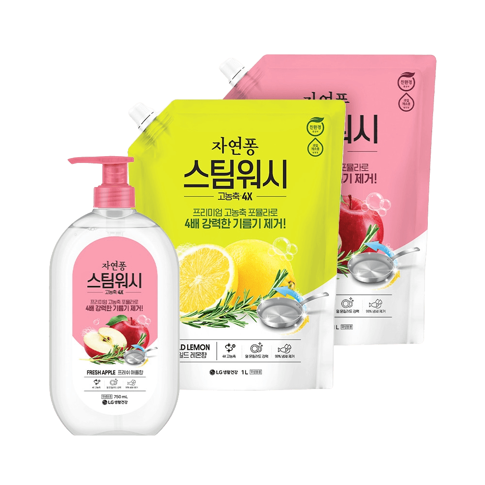 자연퐁 스팀워시 4X 주방세제 레몬향 용기형 리필 : 삼드레몰
