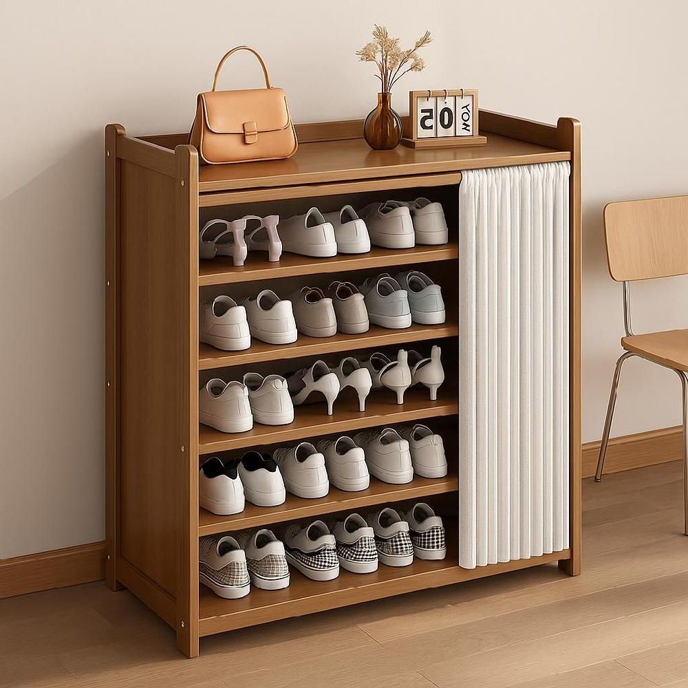 현관 간이신발장 정리대 원목 신발 정리함 블루 70cm 5단