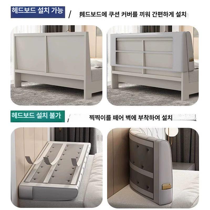 침대 헤드보드 벽쿠션 등받이 프레임 호텔식 포근한 4층 직물-청수 회색-격자 90x높이 6 있음- 에 씌움 - 상세 이미지 5
