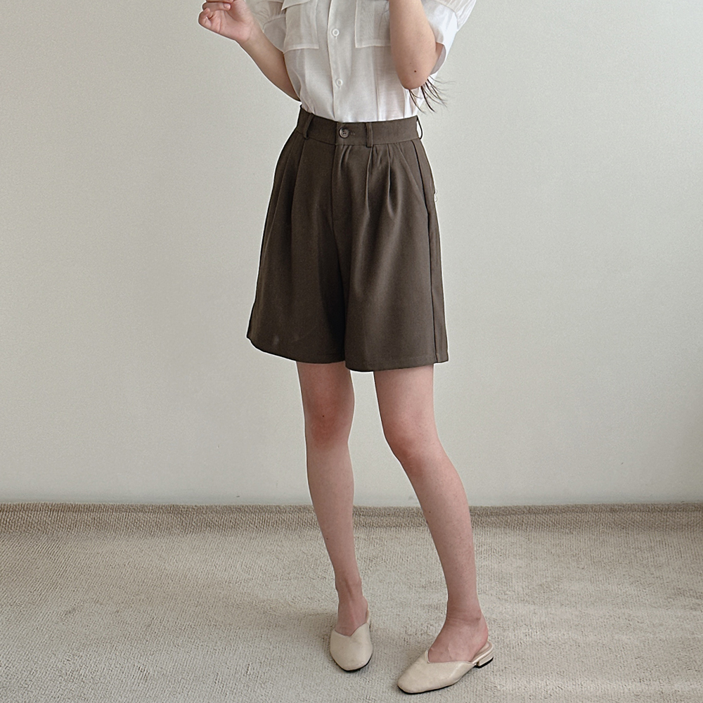 여성 반바지 핀턱 스판 밴딩 여름 하이웨스트 정장 키작녀 팬츠 - 상세 이미지 4