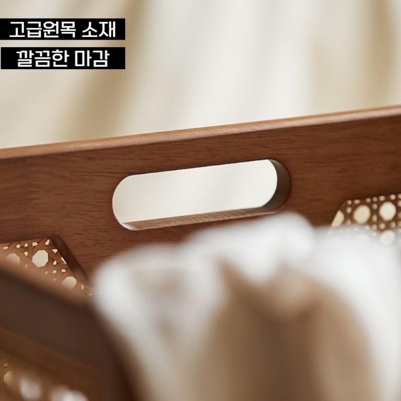 라탄 세탁바구니 원목 이동식 빨래통 사각 세탁물 보관함 - 상세 이미지 5
