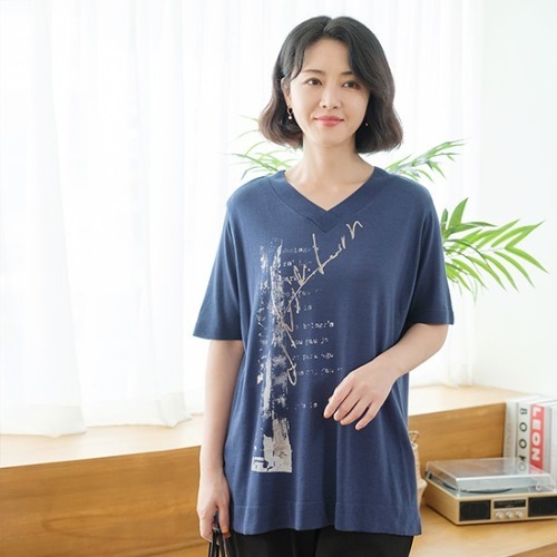 엄마옷 조이마담 T51724 나염 브이넥 니트 티셔츠 중년여성의류 - 상품 이미지