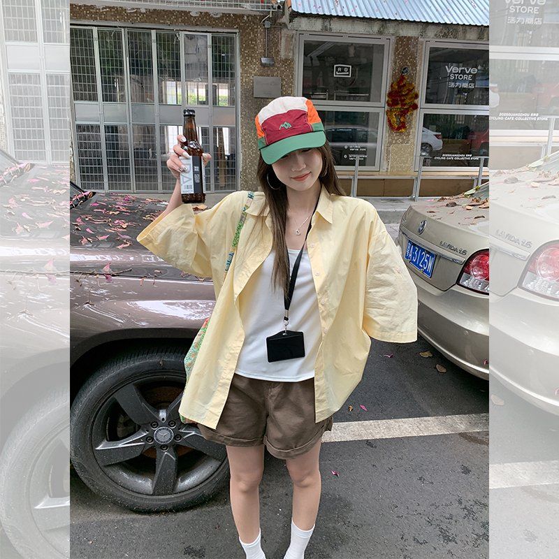 여름 여성 루즈핏 코튼100 카라 반팔 셔츠 남방 데일리 캐주얼 오버사이즈 이지웨어 시원한 - 상세 이미지 5