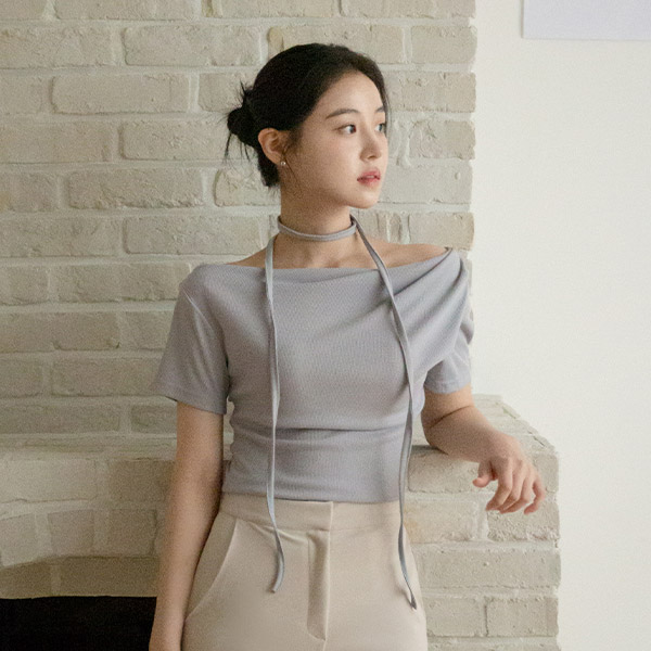 헤리느 타이 입술넥 오프숄더 드레이프 반팔 티셔츠 ts4558