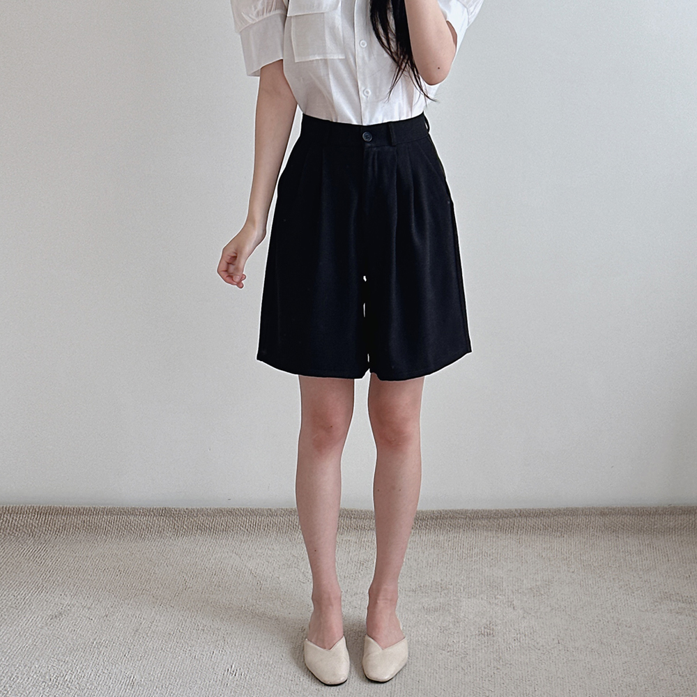 여성 반바지 핀턱 스판 밴딩 여름 하이웨스트 정장 키작녀 팬츠 - 상세 이미지 3