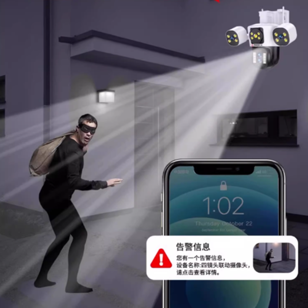 무선 감시 800만 화소 360도 야외 CCTV 카메라 HD카메라 1.화이트 WiFi유선 3렌즈 4광 - 메인 이미지