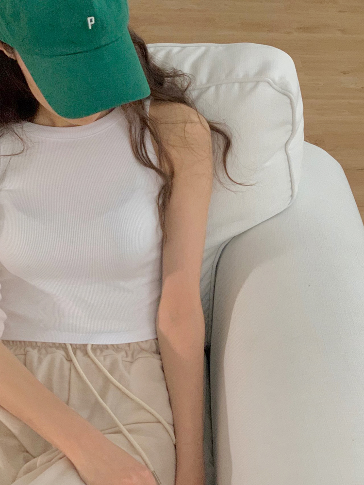 슬림핏 라운드 골지 여자 크롭티 나시 탑 이너티 여름 티셔츠 레이어드 여성 나시티 탱크탑 - 상세 이미지 5