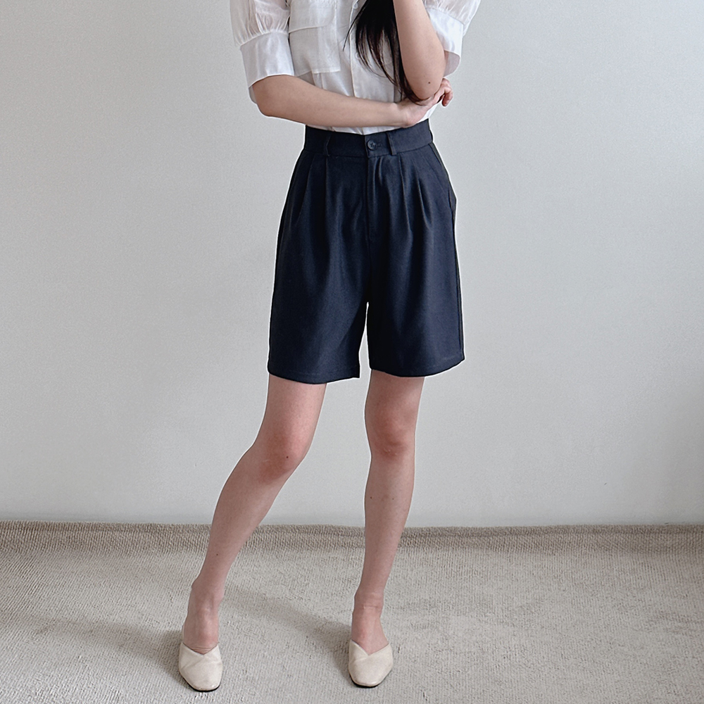 여성 반바지 핀턱 스판 밴딩 여름 하이웨스트 정장 키작녀 팬츠 - 상세 이미지 5