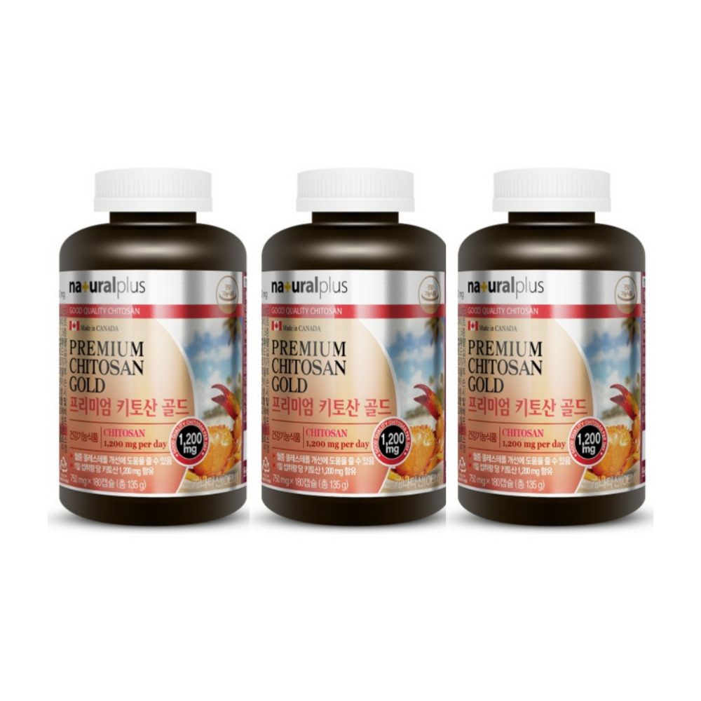 내츄럴플러스 프리미엄 키토산 파워 골드 순환 게껍데기가루 750mg 180캡슐, 3개 - 상품 이미지