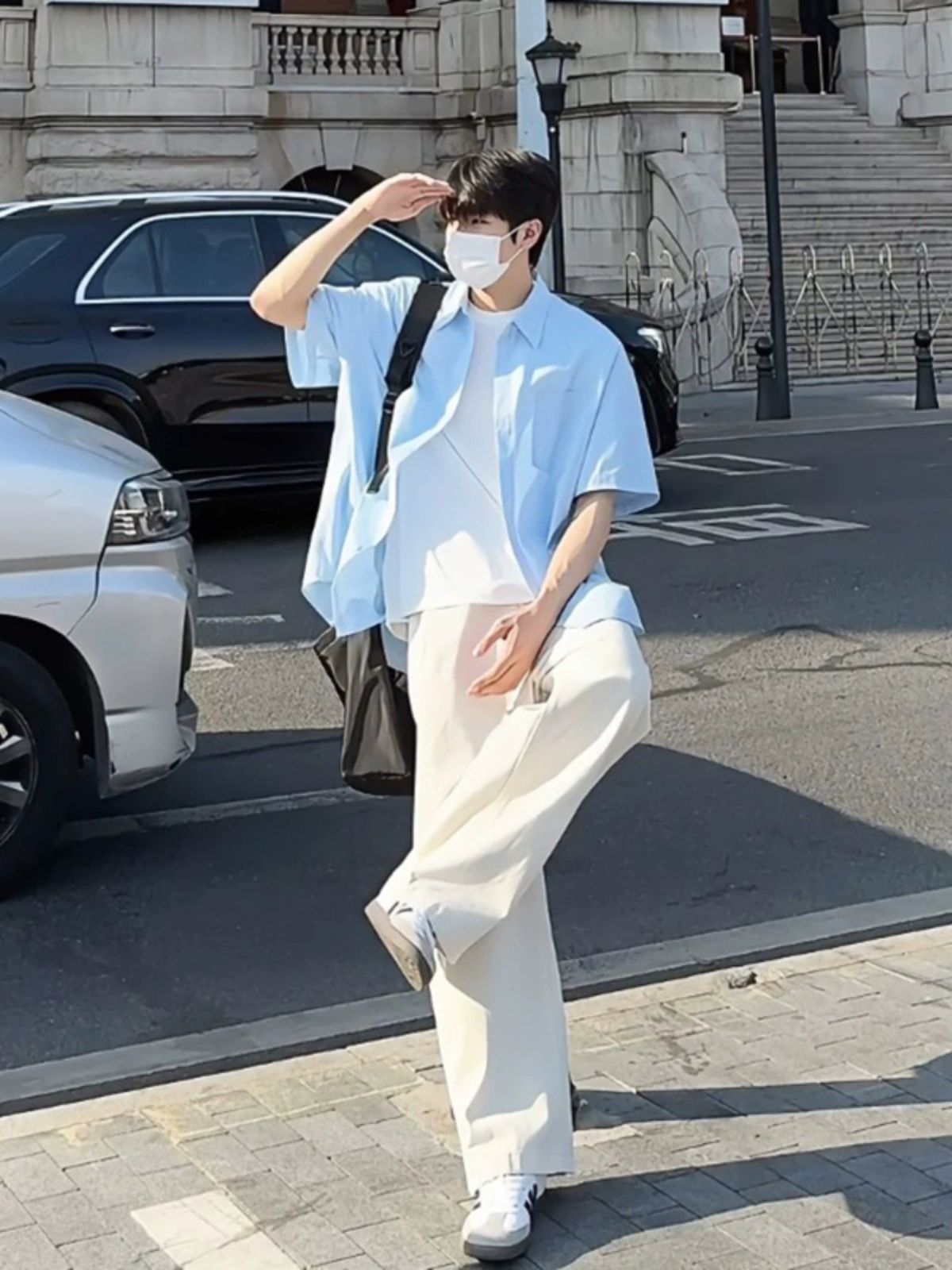셔츠 남성 반팔 블루 여름 가벼운 티셔츠 재킷 하늘색 - 상품 이미지