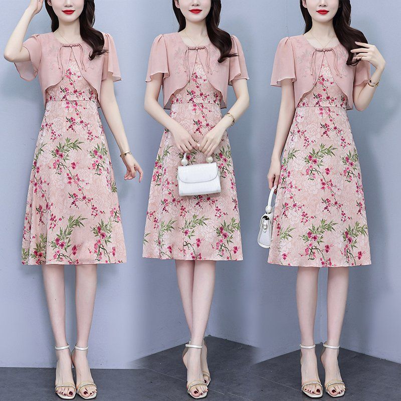 플라워 패턴 브이넥 배색 A라인 미디 롱원피스 여름 여성 빅사이즈 하객룩 오피스룩 - 상세 이미지 2