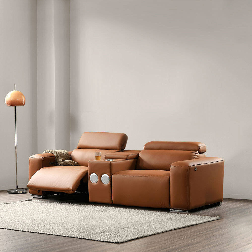 스코나 이튼스 구스 실리콘레더 가죽 컵홀더 3인 제로월 전동 리클라이너 소파