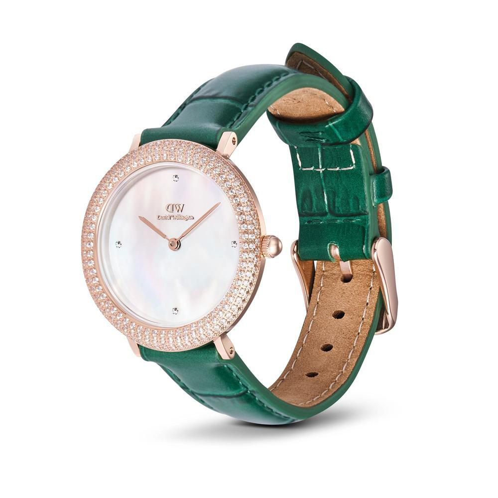 다니엘 웰링턴 CRYSTALLINE BEZEL GREEN CROC 여성 가죽 손목시계 - 상세 이미지 3
