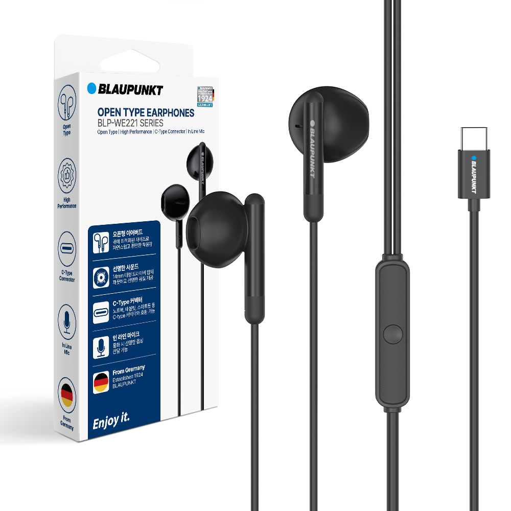 블라우풍트 오픈형 유선이어폰 Hi-Fi 고음질 C타입 줄이어폰 마이크 블랙 제품 이미지