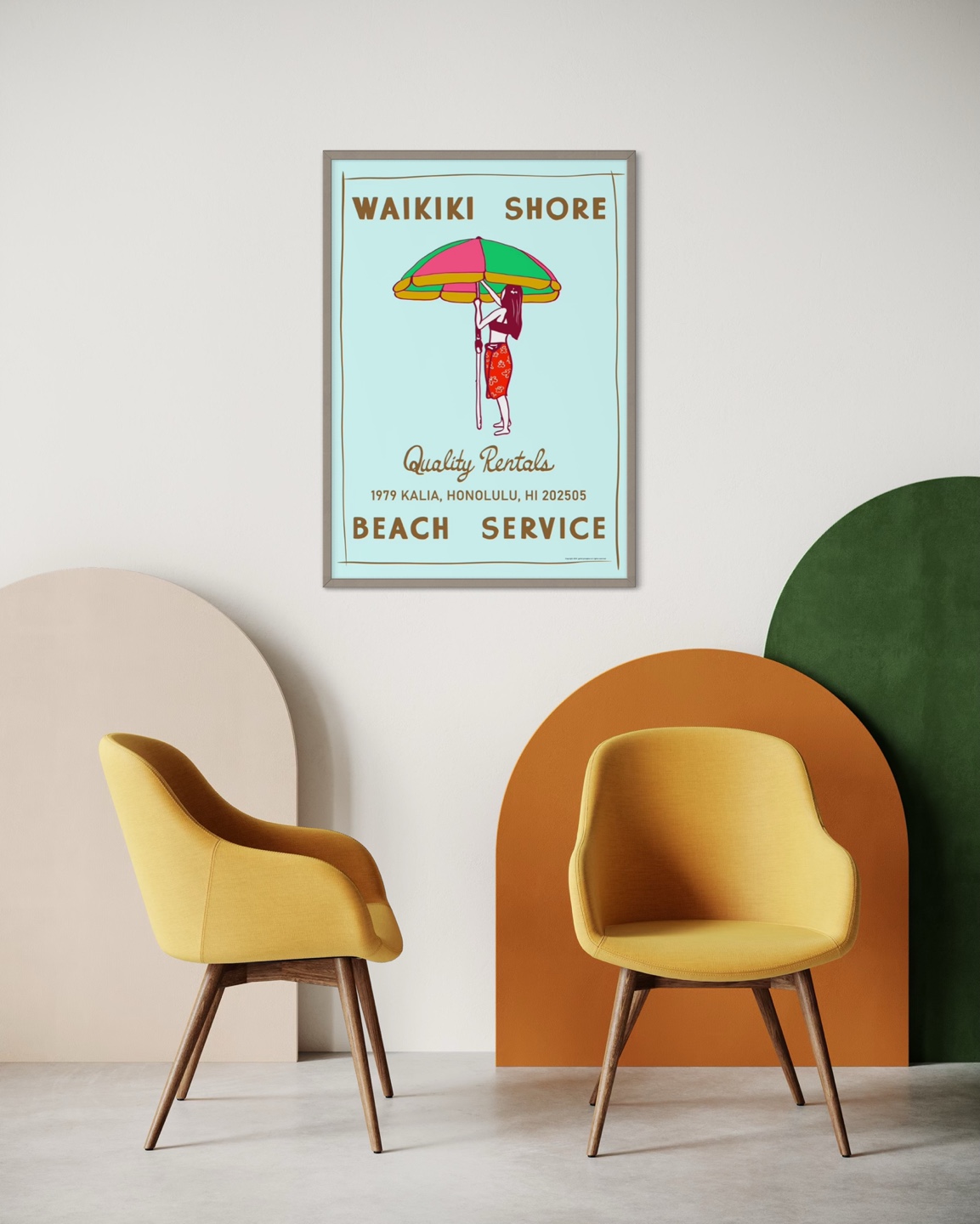 와이키키 비치 파라솔 인테리어 빈티지 포스터 / 카페 호텔 장식 꾸미기