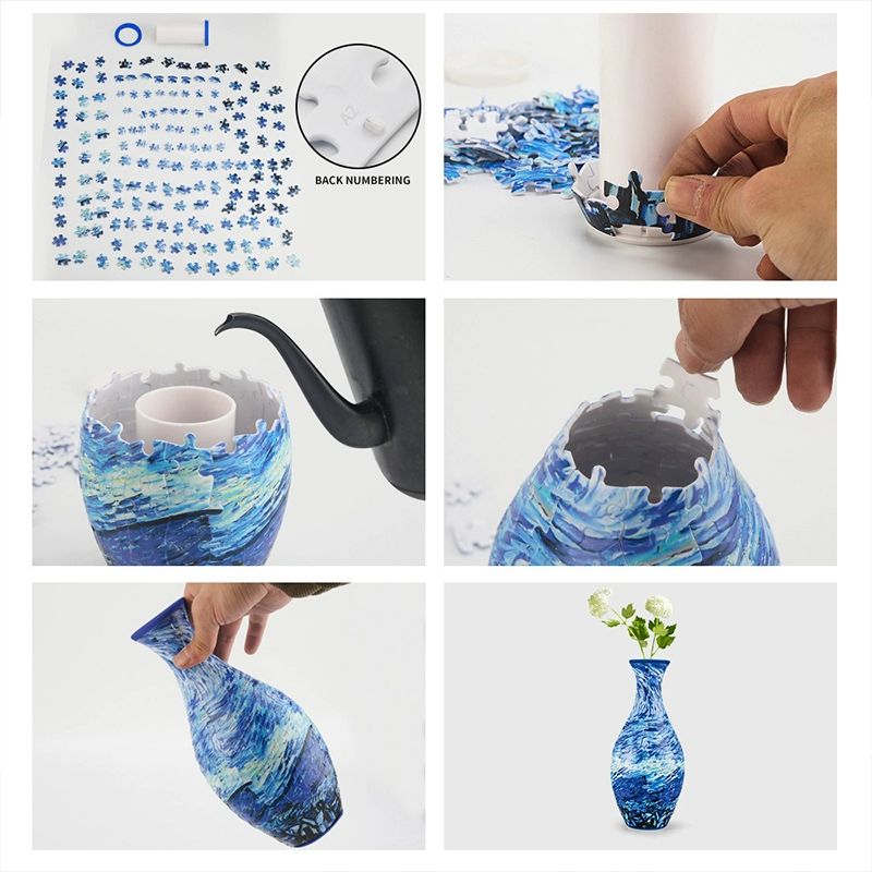 3D 퍼즐 조각 꽃꽂이 꽃병 DIY 화병 도자기 거실 인테리어 장식 선물 청화-퍼즐 꽃병 - 상세 이미지 4