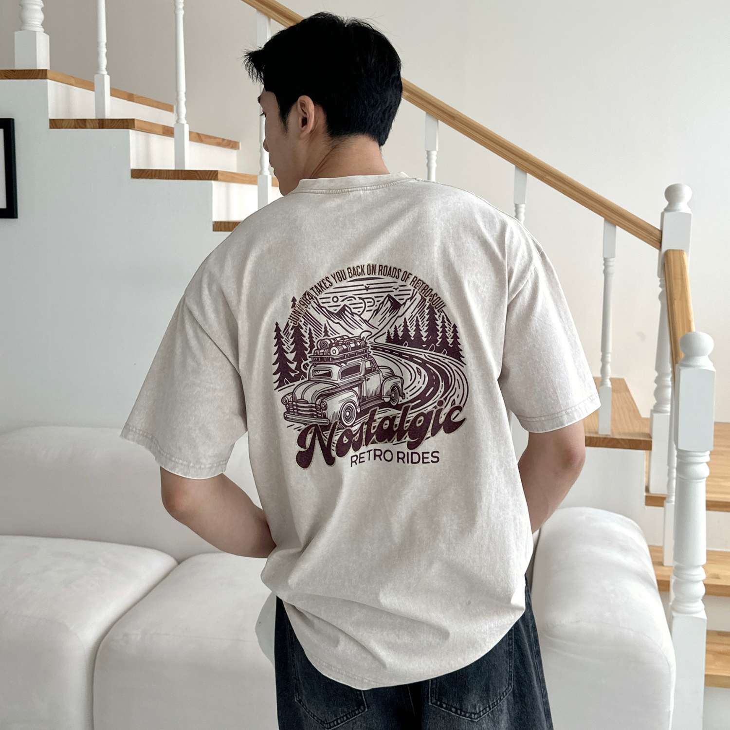 피그먼트 노스탤지아 트럭 프린팅 반팔티 감성 오버핏 남녀공용 빅사이즈 티셔츠 FTC00012