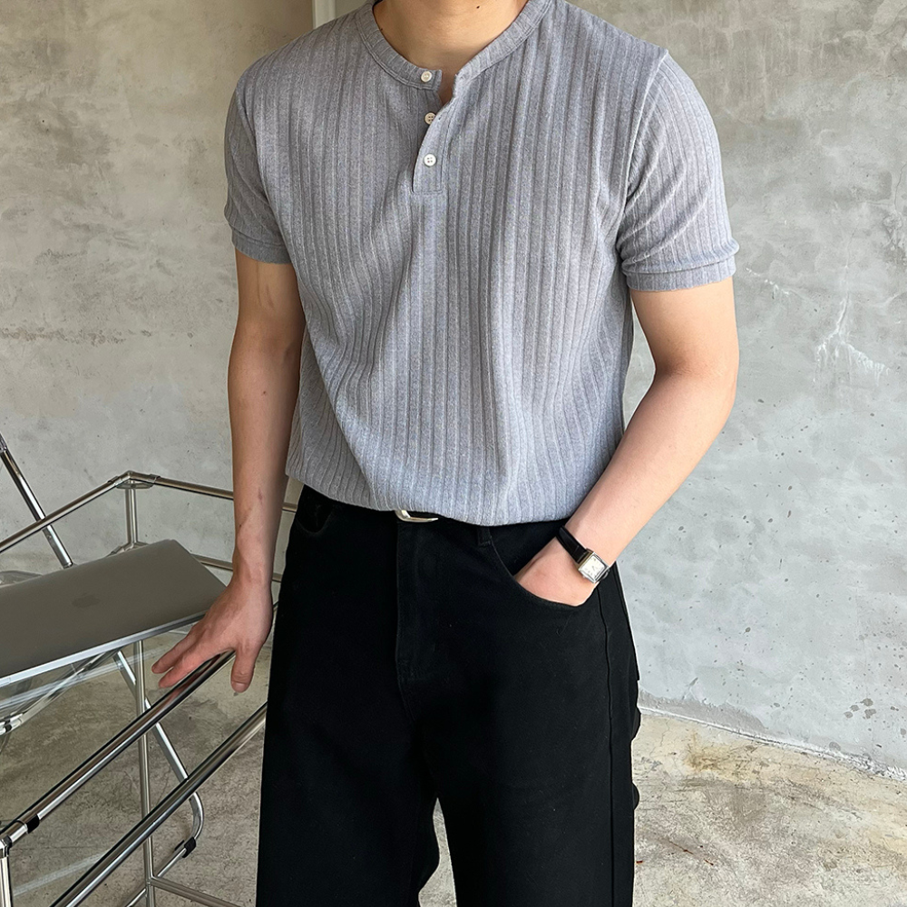 헨리넥반팔 머슬핏반팔 헨리넥티셔츠 - 상품 이미지