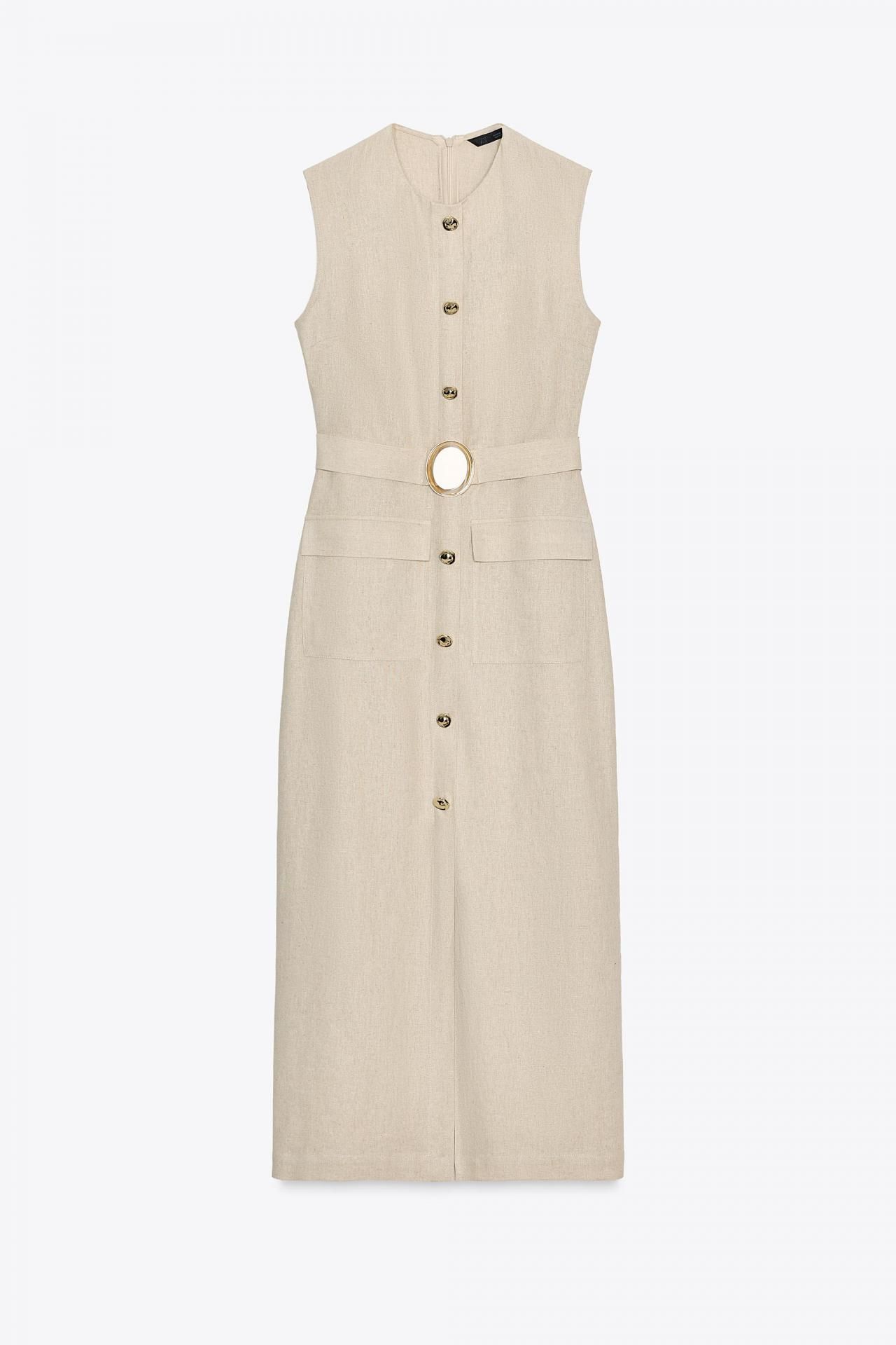 자라 린넨 혼방 버클 미디 원피스 3721/939 LIGHT BEIGE