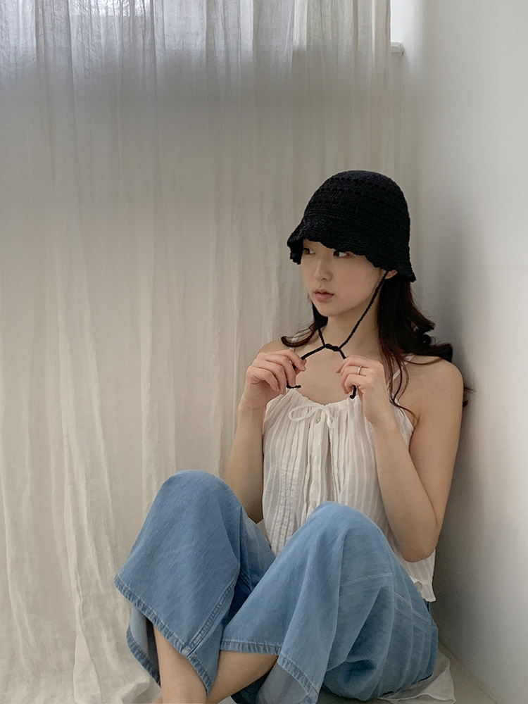 [KC/무배] 보닛 크로셰 버킷햇 - 여름 여성 끈달린 니트벙거지 휴양지 바캉스모자 - 상세 이미지 3