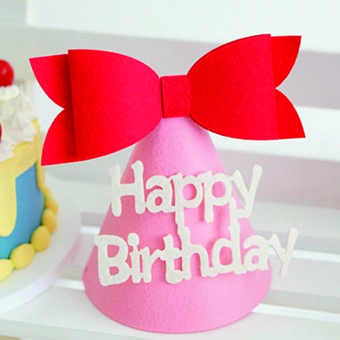 핑크리본아기생일모자 펠트재질기념일생일고깔모자 부직포파티용품 - 상품 이미지