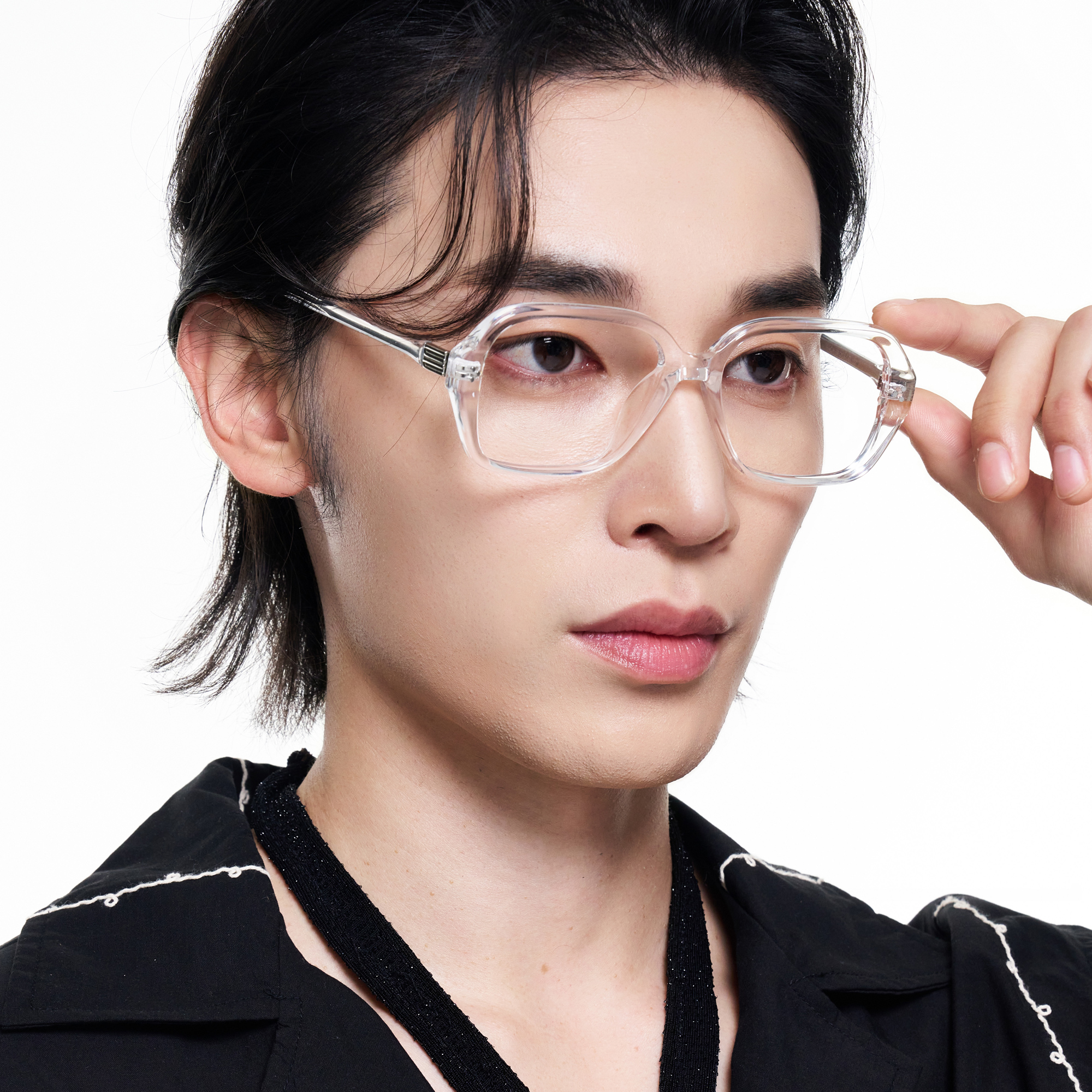 블루라이트차단 레트로 힙한 사각 투명 뿔테 안경 이미지 2