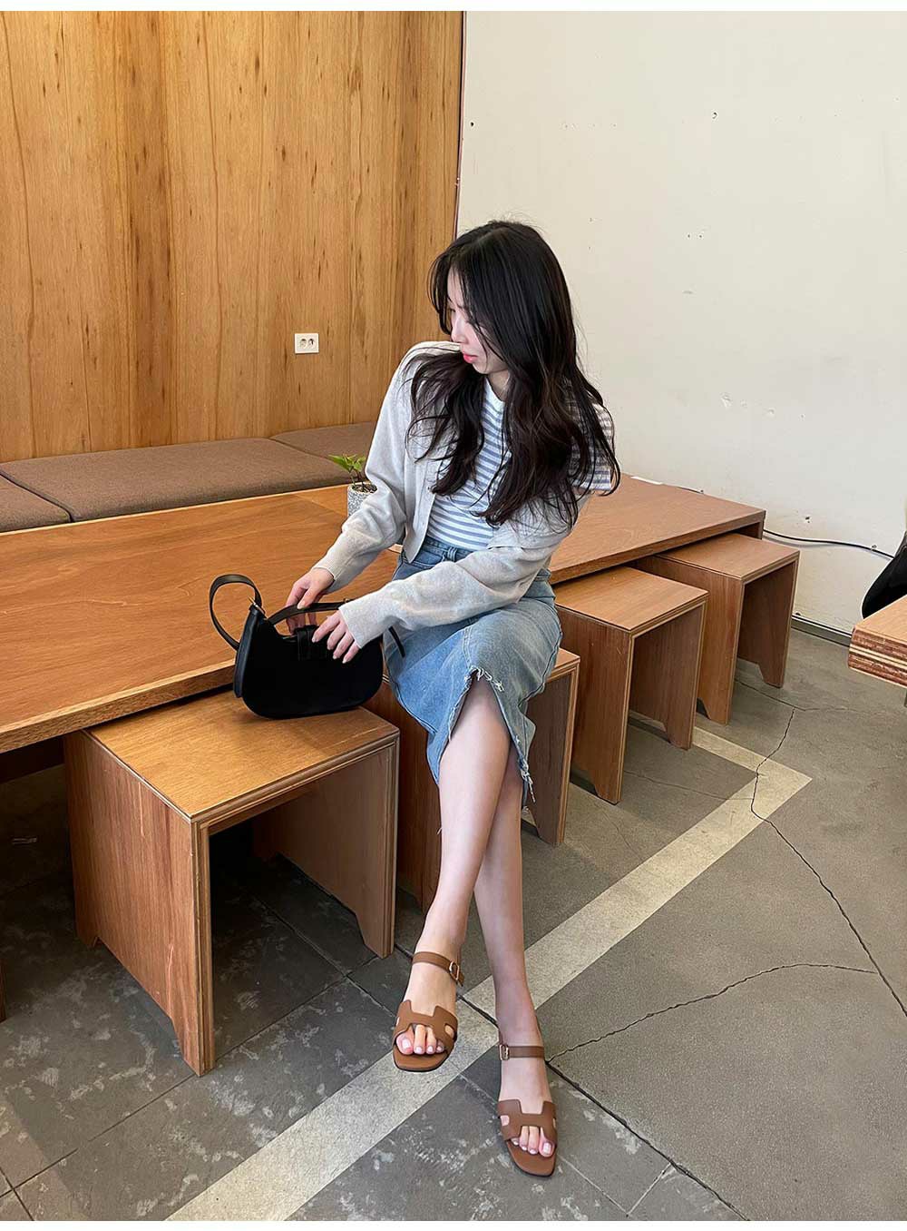 올리나 스퀘어토 샌들 메종 소가죽 H자스트랩 여성 여름신발 - 상세 이미지 4