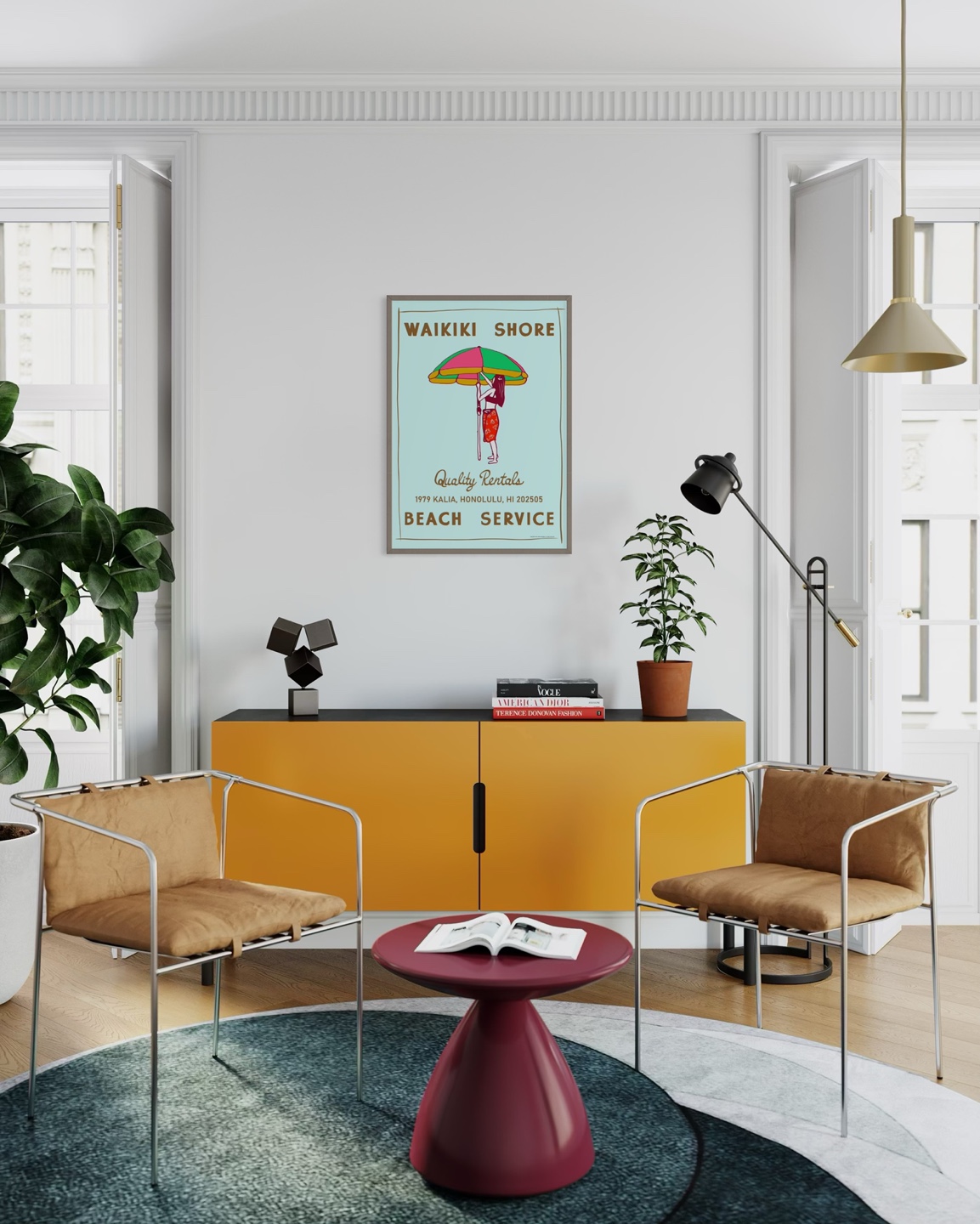 와이키키 비치 파라솔 인테리어 빈티지 포스터 / 카페 호텔 장식 꾸미기