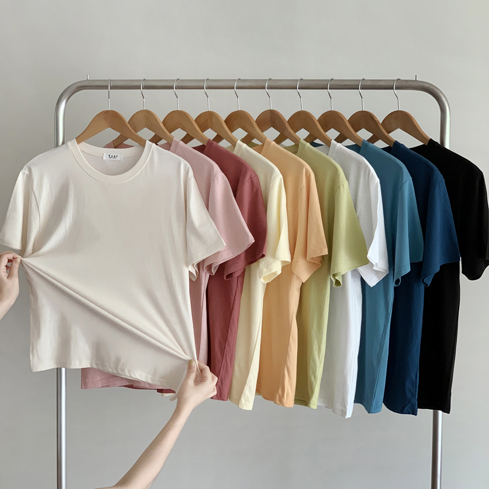 루즈핏 실켓 코튼 기본 여름 여성 티셔츠 면 라운드 레이어드 이너티 여자 반팔티