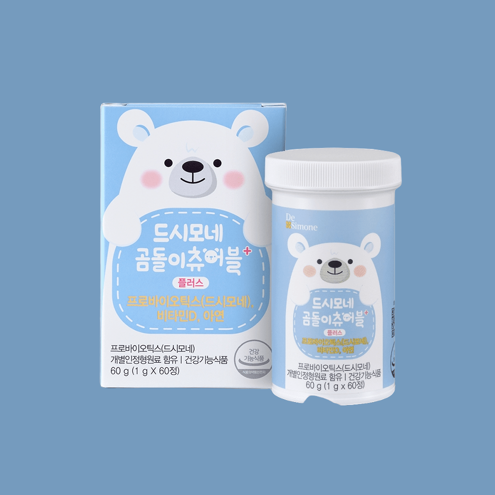 드시모네 곰돌이 츄어블 플러스 20억보장 CFU 아연 비타민D 3중기능성 60캡슐 1개 어린이유산균 : 푸드 플러스