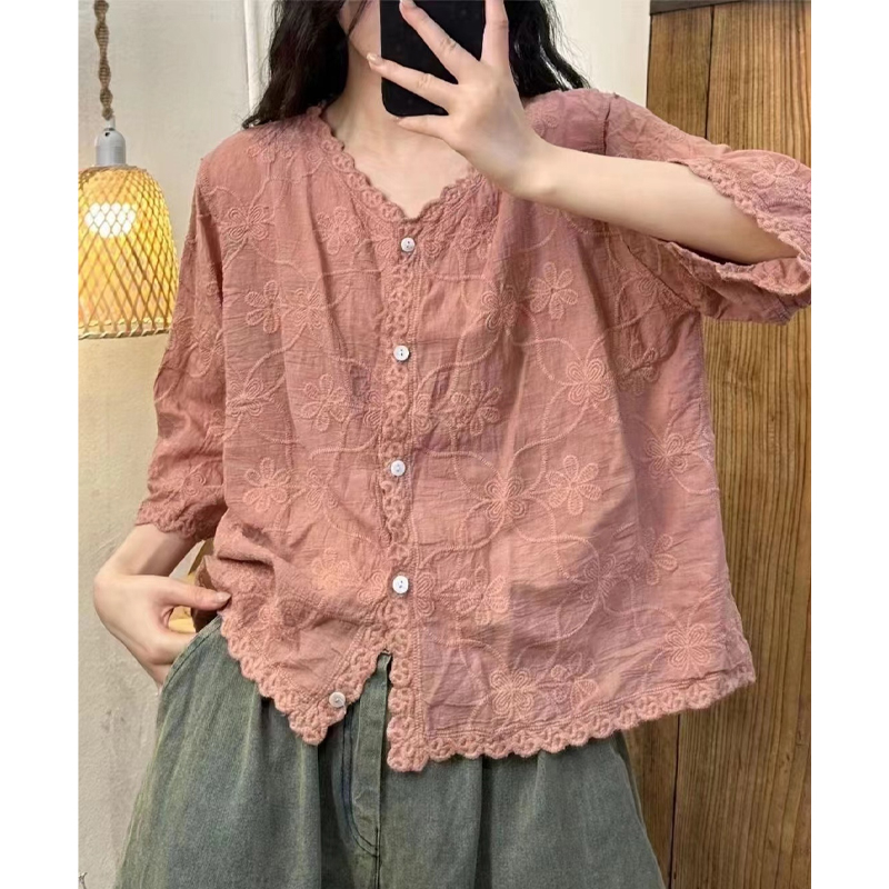 여름가디건 자수블라우스 순면 미시옷 엄마옷