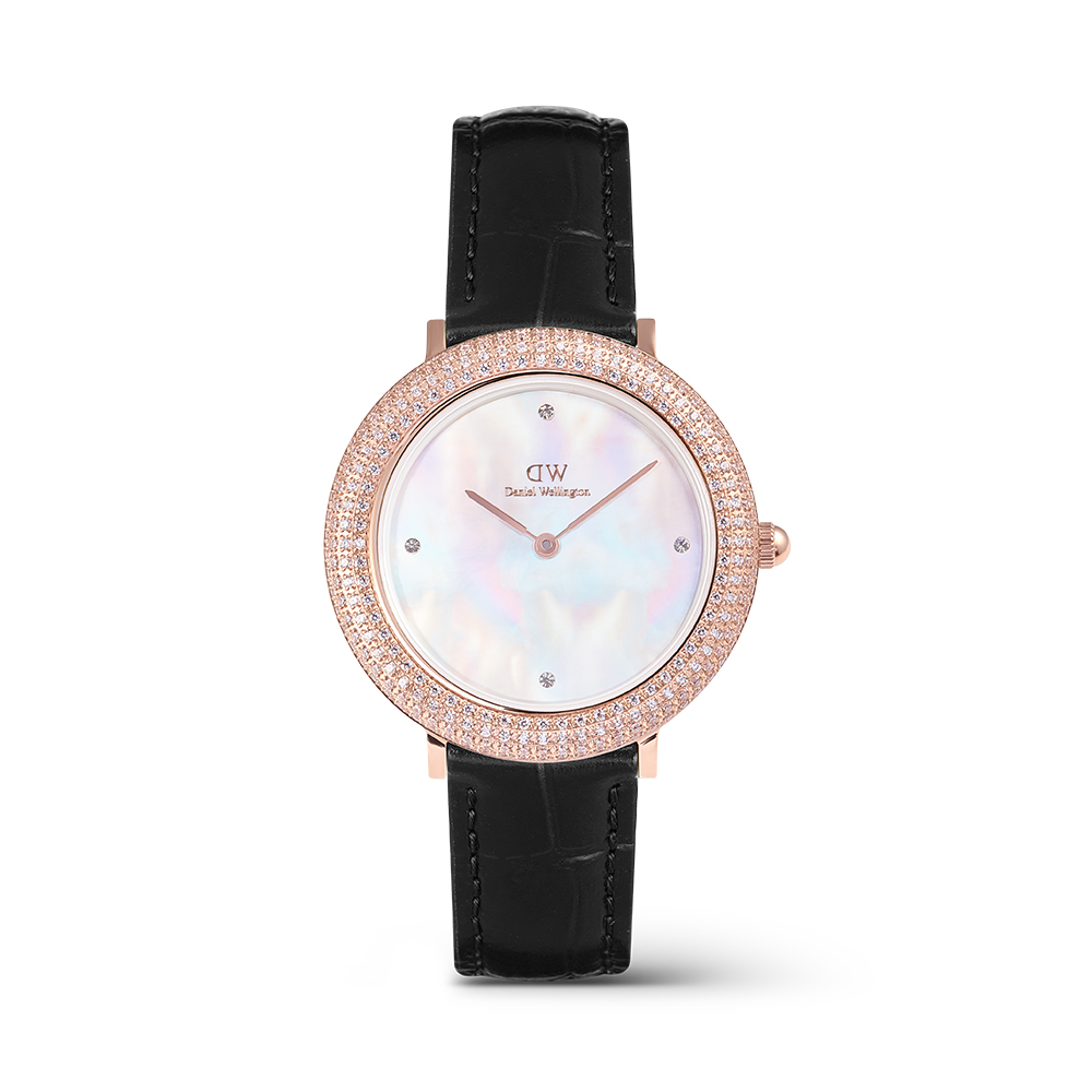 다니엘 웰링턴 CRYSTALLINE BEZEL BLACK CROC 여자 큐빅 가죽 시계 - 상품 이미지