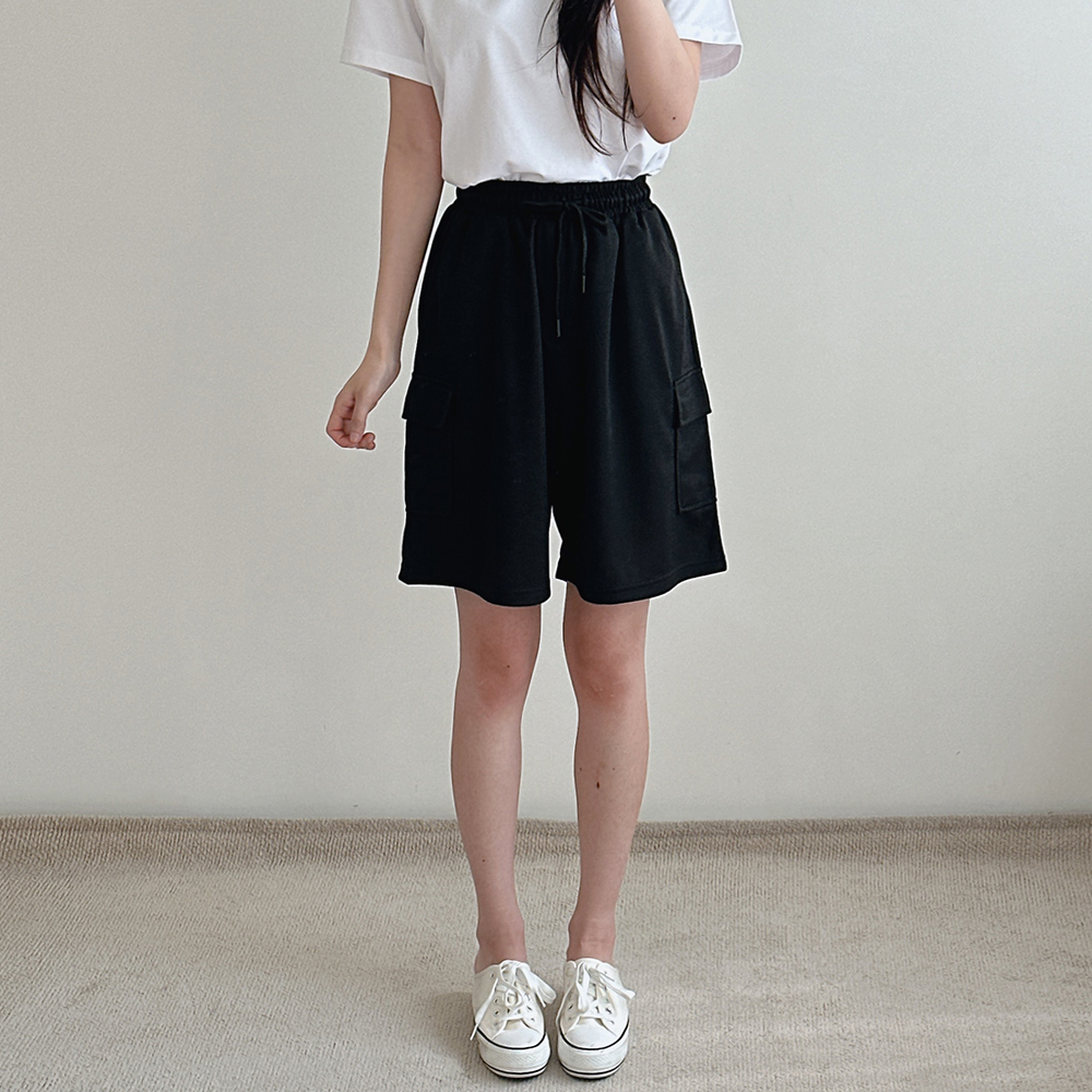 여성 반바지 트레이닝 카고 스판 밴딩 여름 하이웨스트 키작녀 팬츠 - 상세 이미지 2