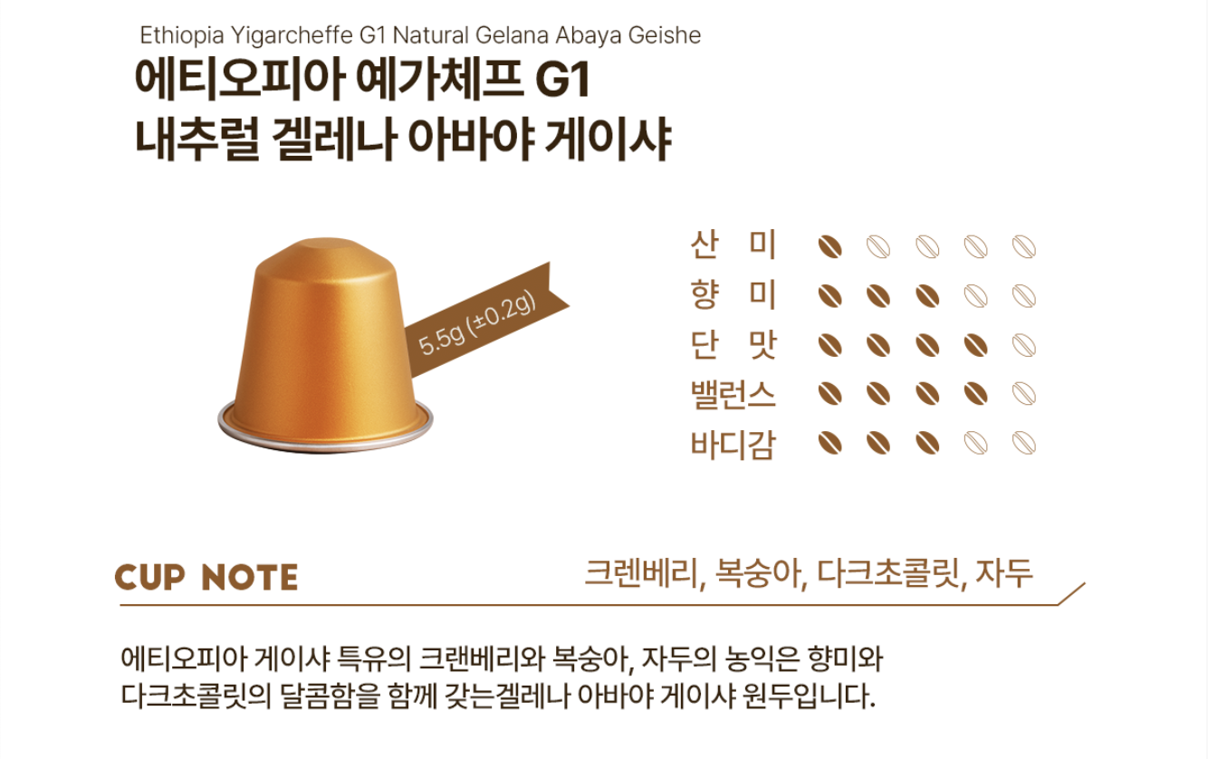 에티오피아 게이샤 원두로 만든 네스프레소 호환 커피콘테나 캡슐 커피 - 상세 이미지 2
