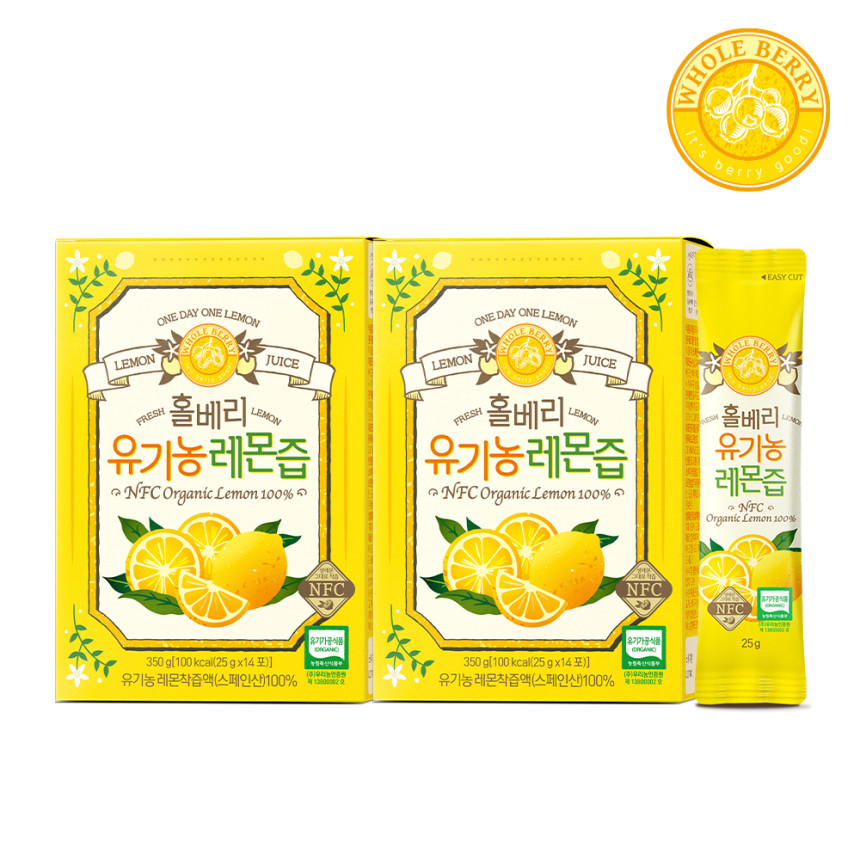 [+레몬하나 스파클링]홀베리 유기농 레몬즙 25g 14포, 2개