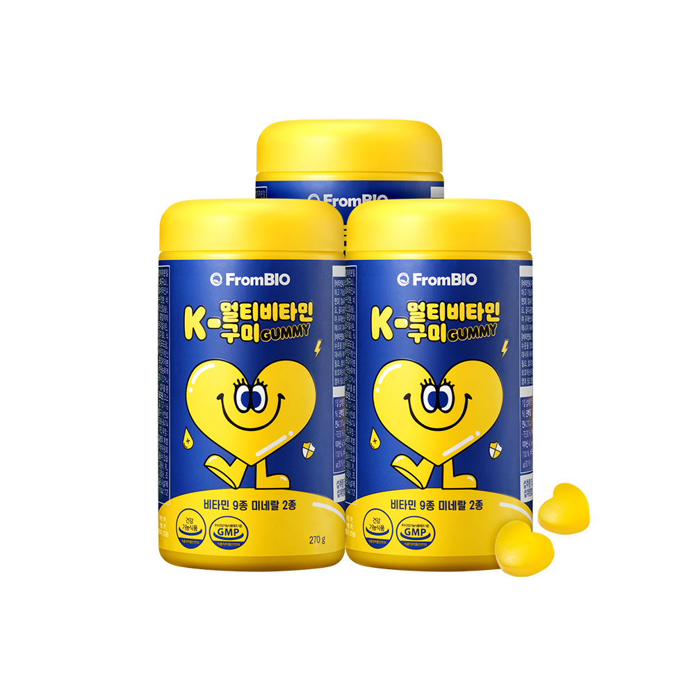 프롬바이오 K-멀티비타민 구미 젤리 90구미x3병 무설탕 당류제로 어린이 성인 가족