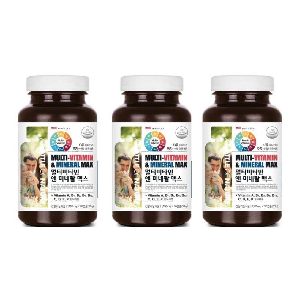 어바틀 멀티비타민 앤 미네랄 맥스 원샷 출산후 원팩 올인원 종합영양제 90캡슐, 3개 - 상품 이미지