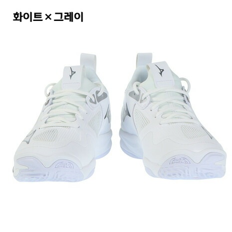 미즈노 웨이브 모멘텀3 배구화 배드민턴화 남녀공용 V1GA231251 화이트/그레이 270 - 상세 이미지 4