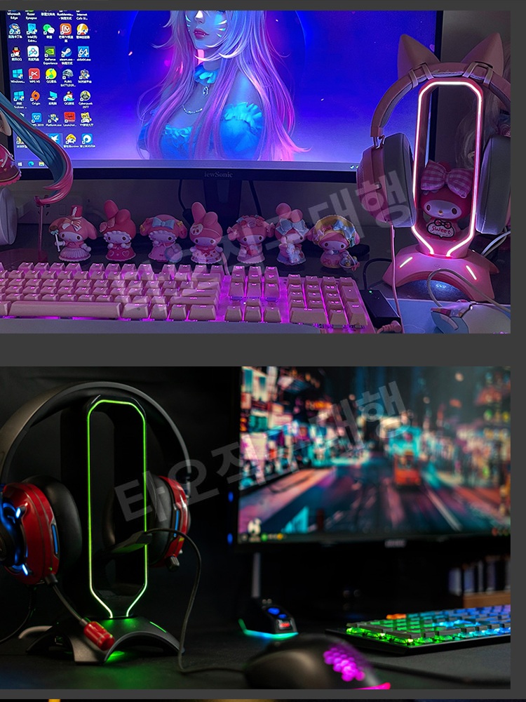 헤드셋거치대 헤드폰걸이 RGB 걸이 에어팟맥스 홀더 헤드폰 게이밍 - 상세 이미지 5